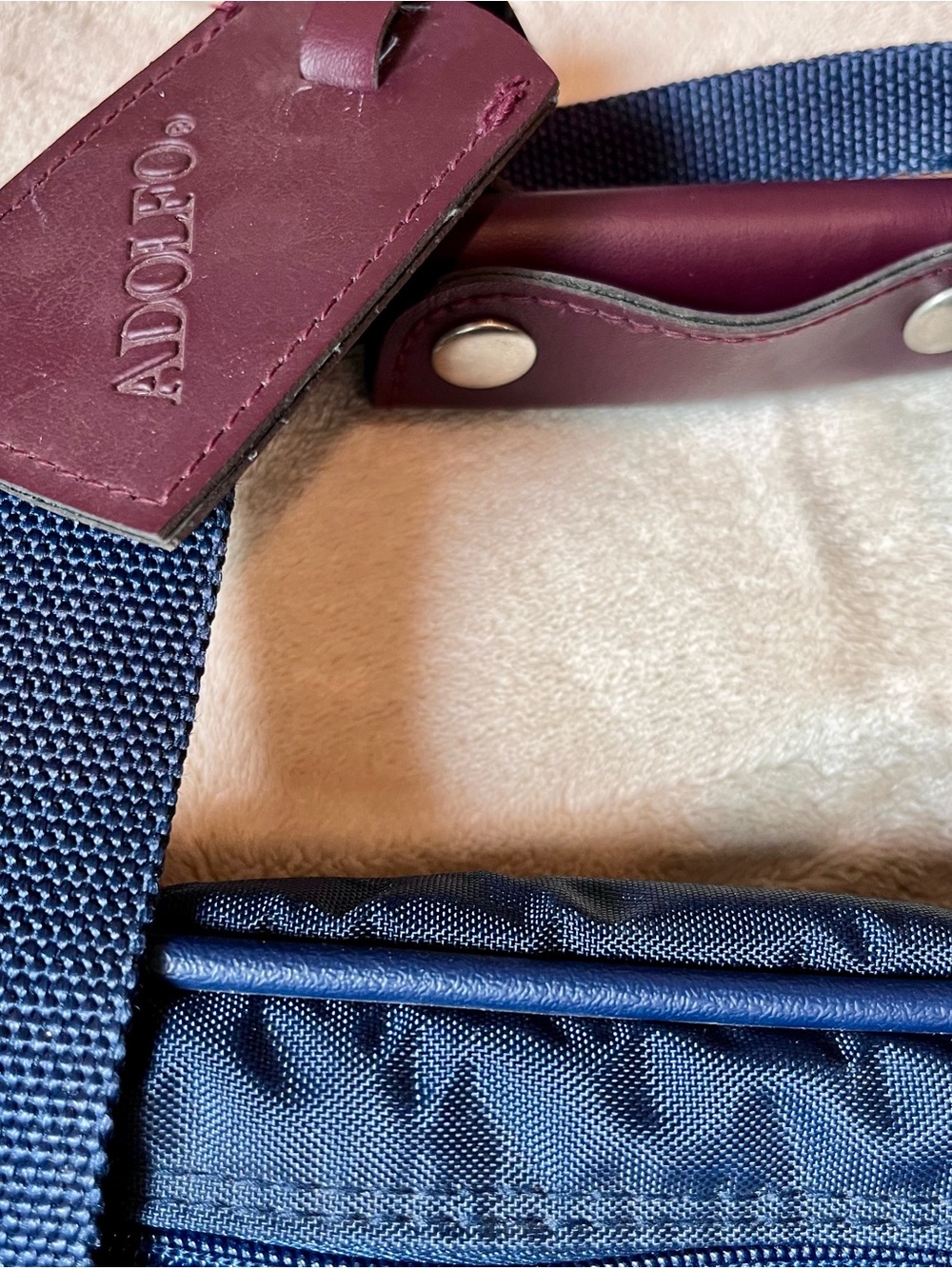 Adolfo Navy Blue Crossbody Messenger Bag with Leather Accents - Picture 5 of 12
